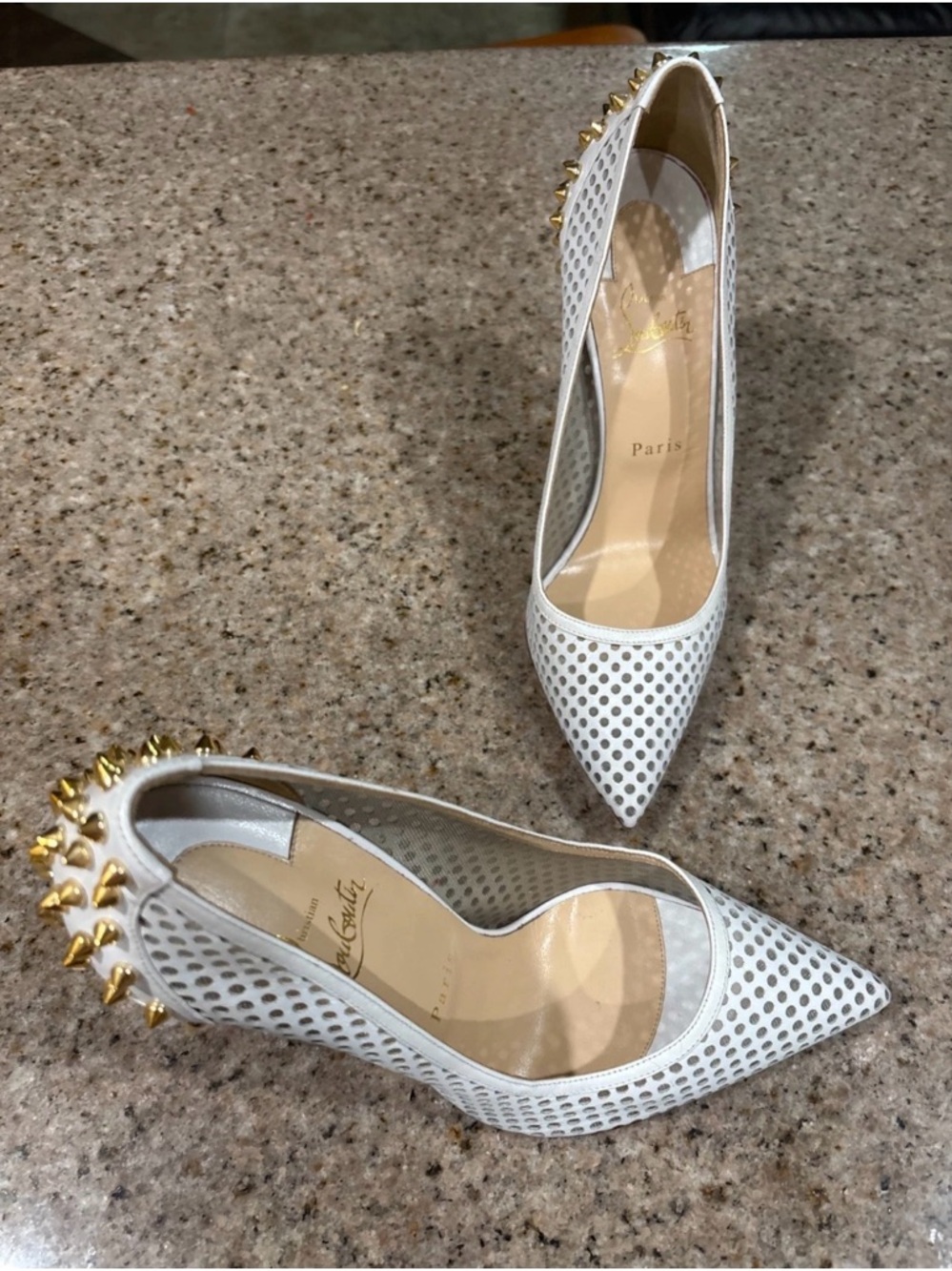Christian Louboutin White Perforated Spike Heel Pumps - Picture 4 of 9